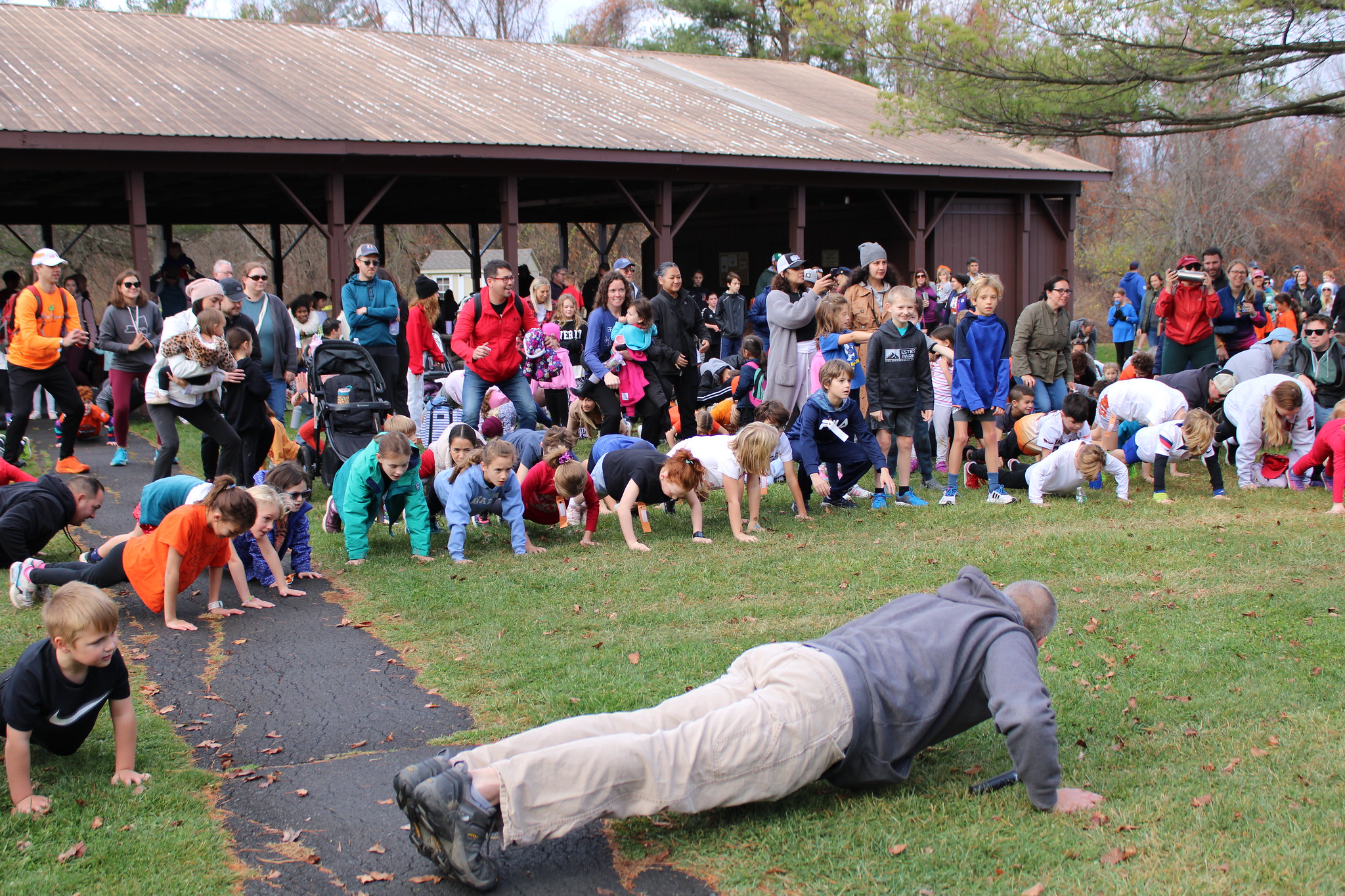 students doing push ups