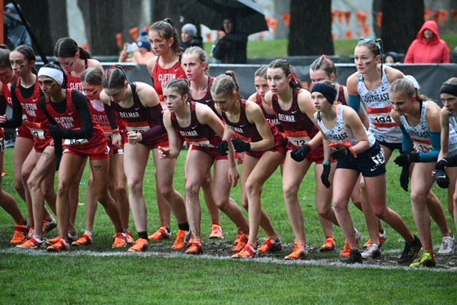 Photo of the BC girls cross country team competing at the Nike Cross Nationals in Portland, Oregon. 